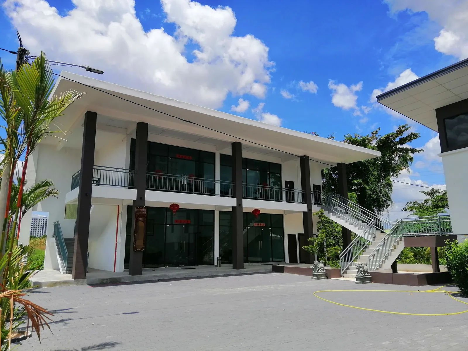 Finished two-storey Bachang Temple Office Building with forecourt and external staircase